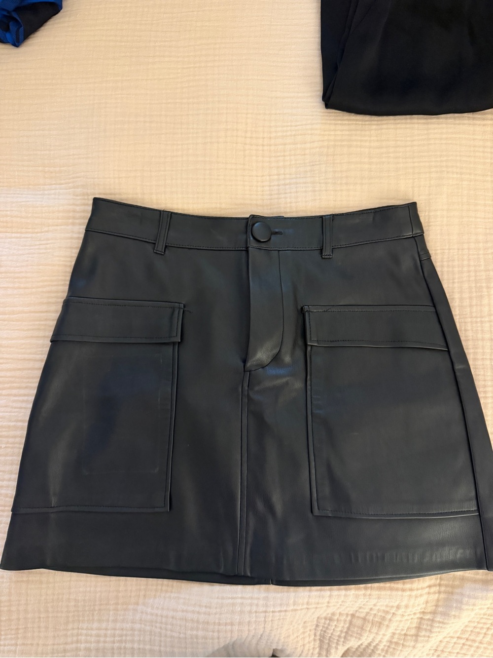 Zara Black Faux Leather Mini Skirt with Front Pockets